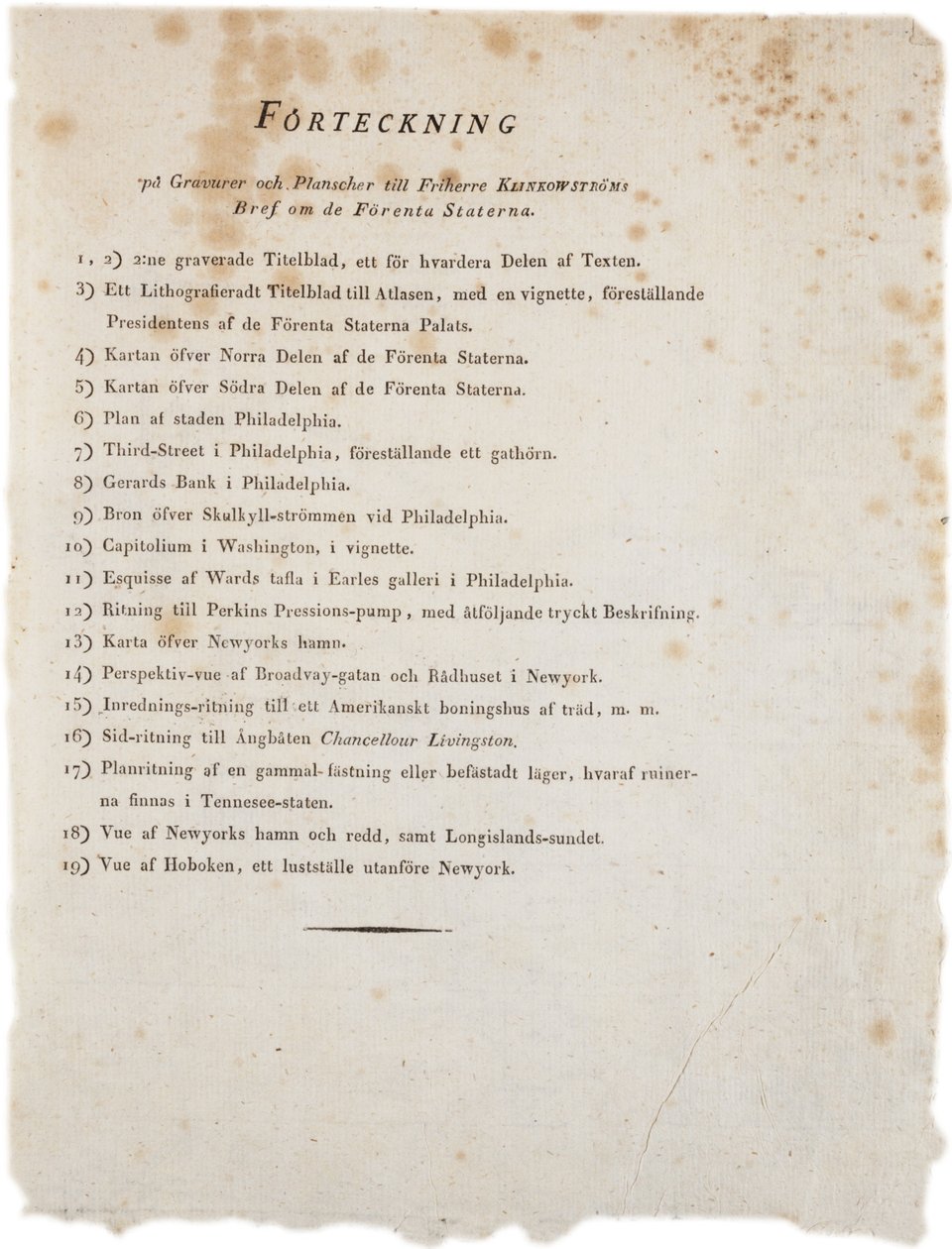 Liste over illustrationer fra Klinckowstroms Atlas of the United States, 1824 (print) af Swedish School