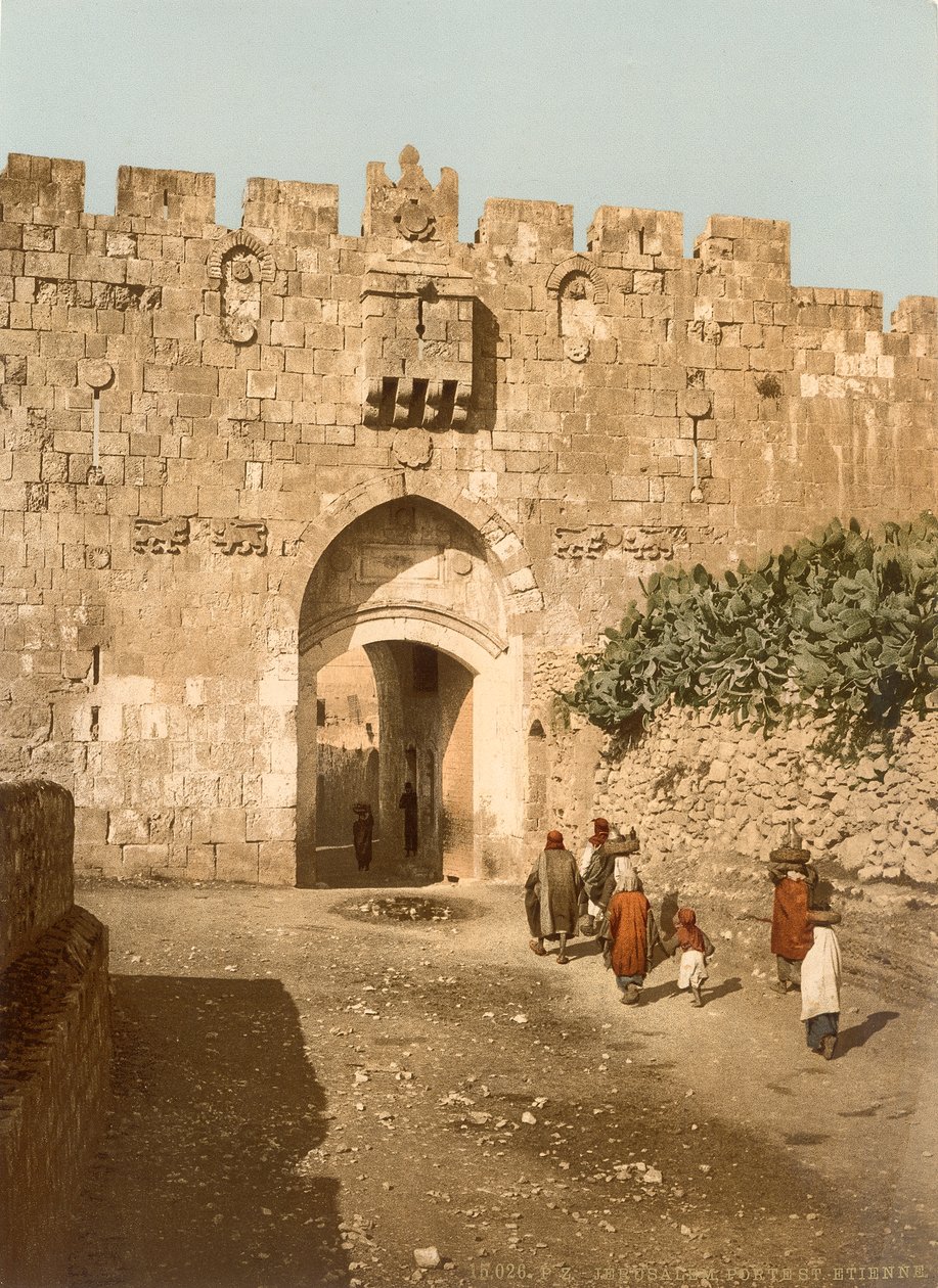 St. Stephens Gate, også kaldet Lions Gate, Jerusalem, ca. 1880-1900 (fotokrom) af Swiss Photographer