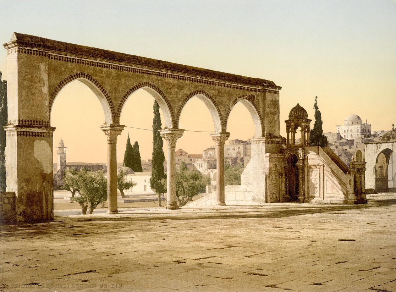Tempelbjerget - Klippekuplens Esplanade, Jerusalem, ca. 1880-1900 (fotokrom) af Swiss Photographer