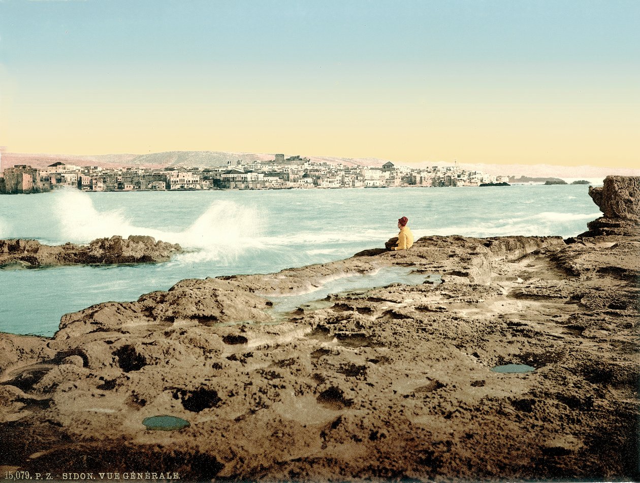 Udsigt over Sidon, ca. 1880-1900 (fotokrom) af Swiss Photographer