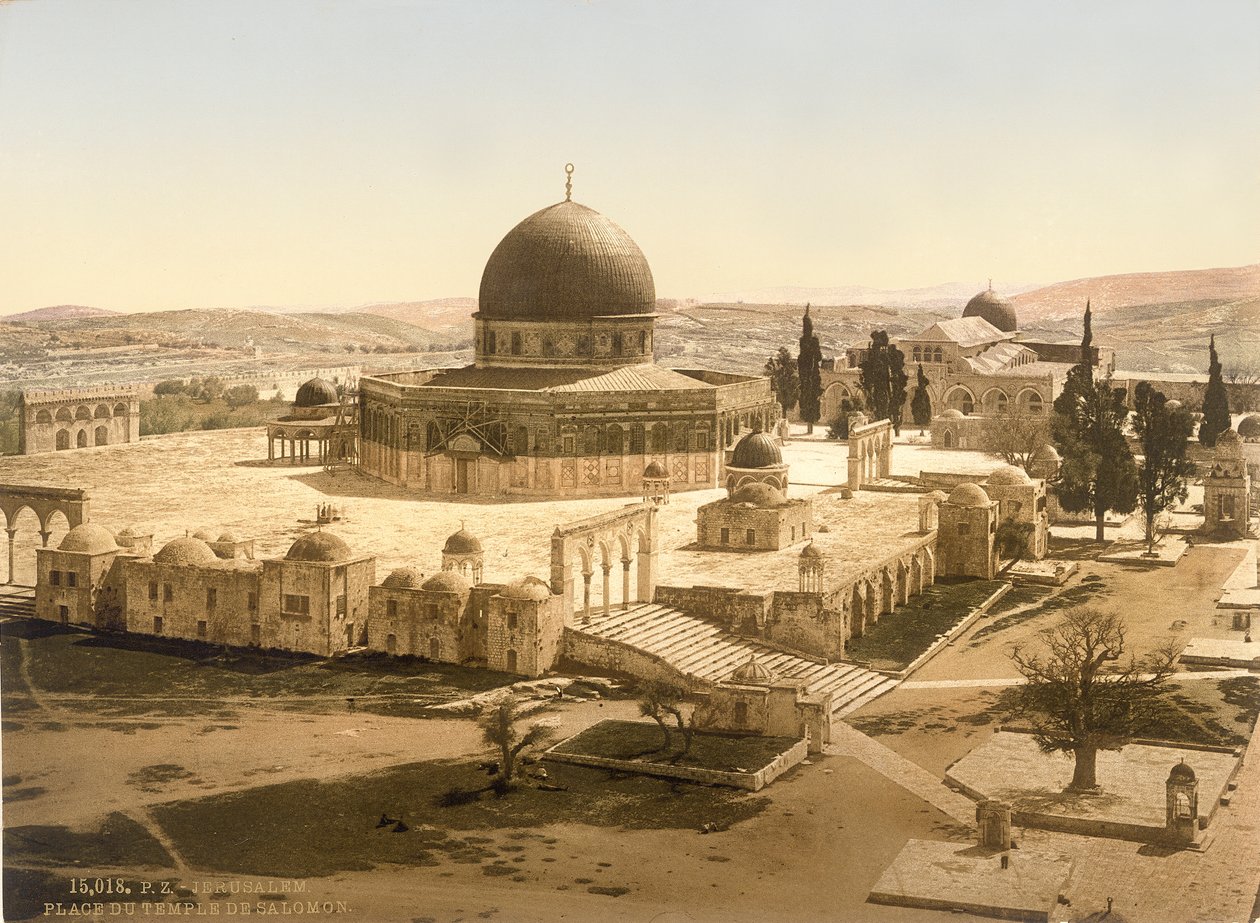 Udsigt over Tempelbjerget med Klippekuplen og El Aqsa-moskeen, Jerusalem, ca. 1880-1900 (fotokrom) af Swiss Photographer