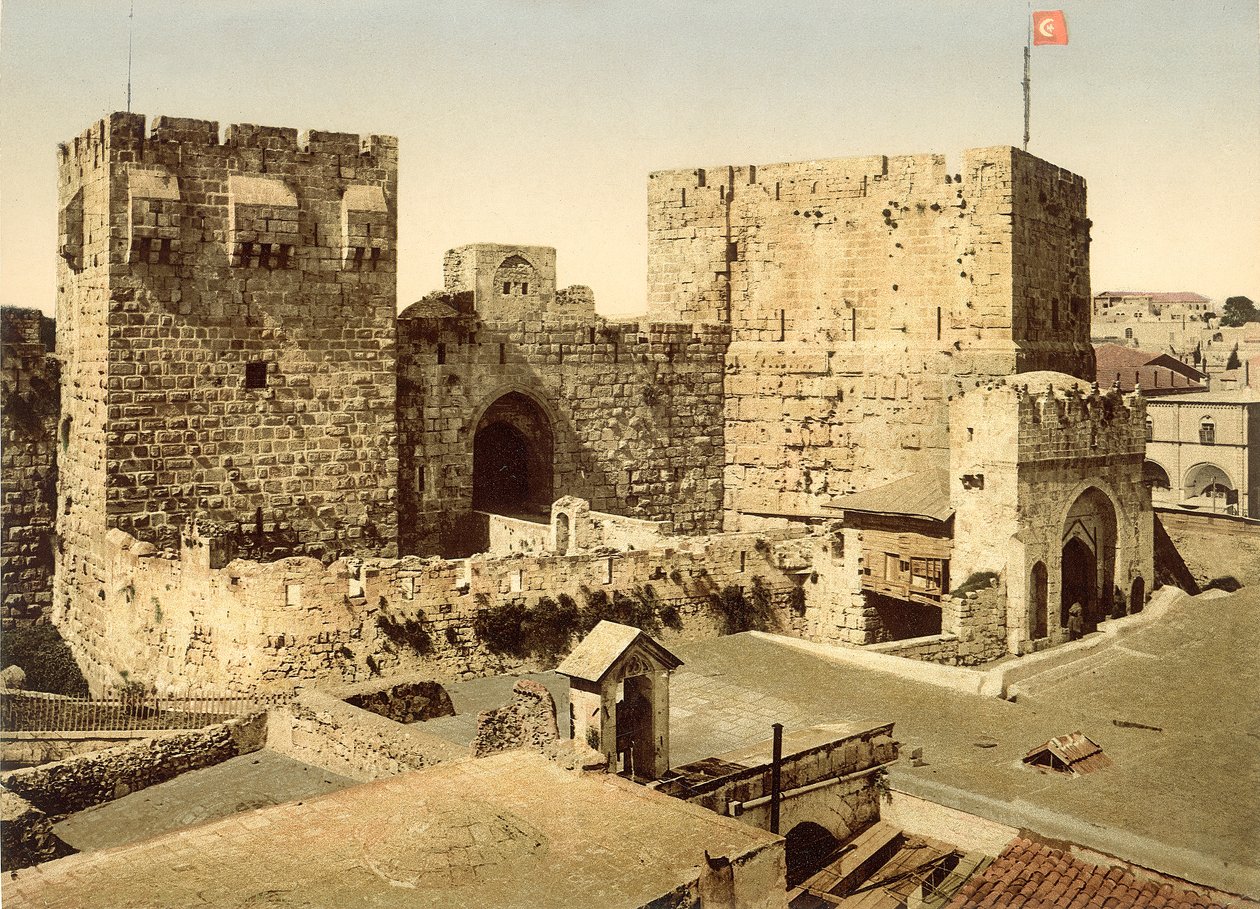 Udsigt over indgangen til citadellet, Jerusalem, ca. 1880-1900 (fotokrom) af Swiss Photographer