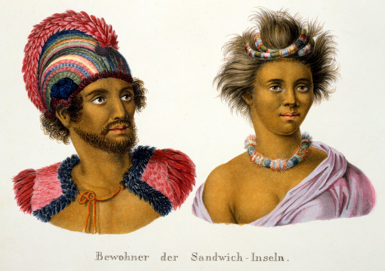 Natives of the Sandwich Isles, Pacific, fra etnologisk undersøgelse af forskellige racetyper fra forskellige kontinenter, af C.I. Brodtmann, 1824 af Swiss School