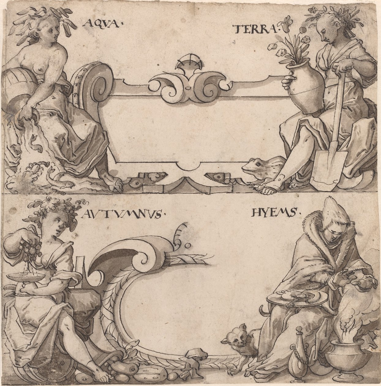 Vand og Jord/Efterår og Vinter af Swiss 16th Century