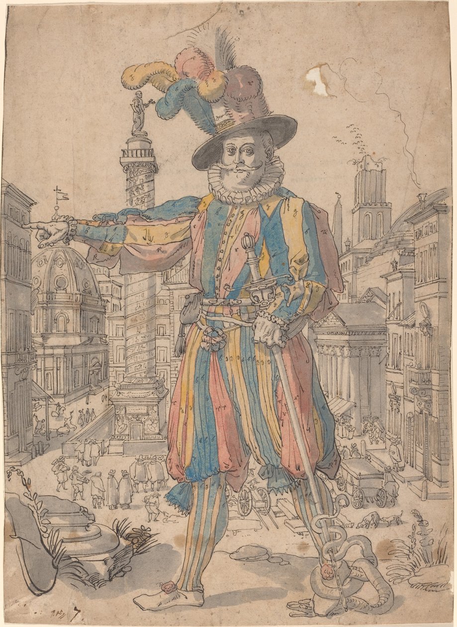 Giovanni Grosso fra de schweiziske vagter, der står foran Rom af Swiss 17th Century after Francesco Villamena