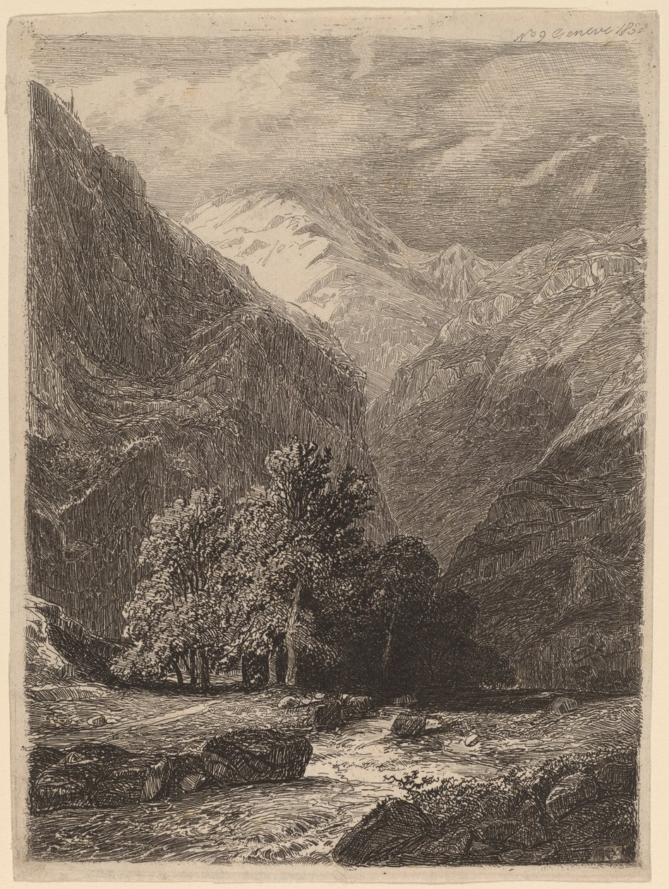 bjergrigt landskab af Swiss 19th Century
