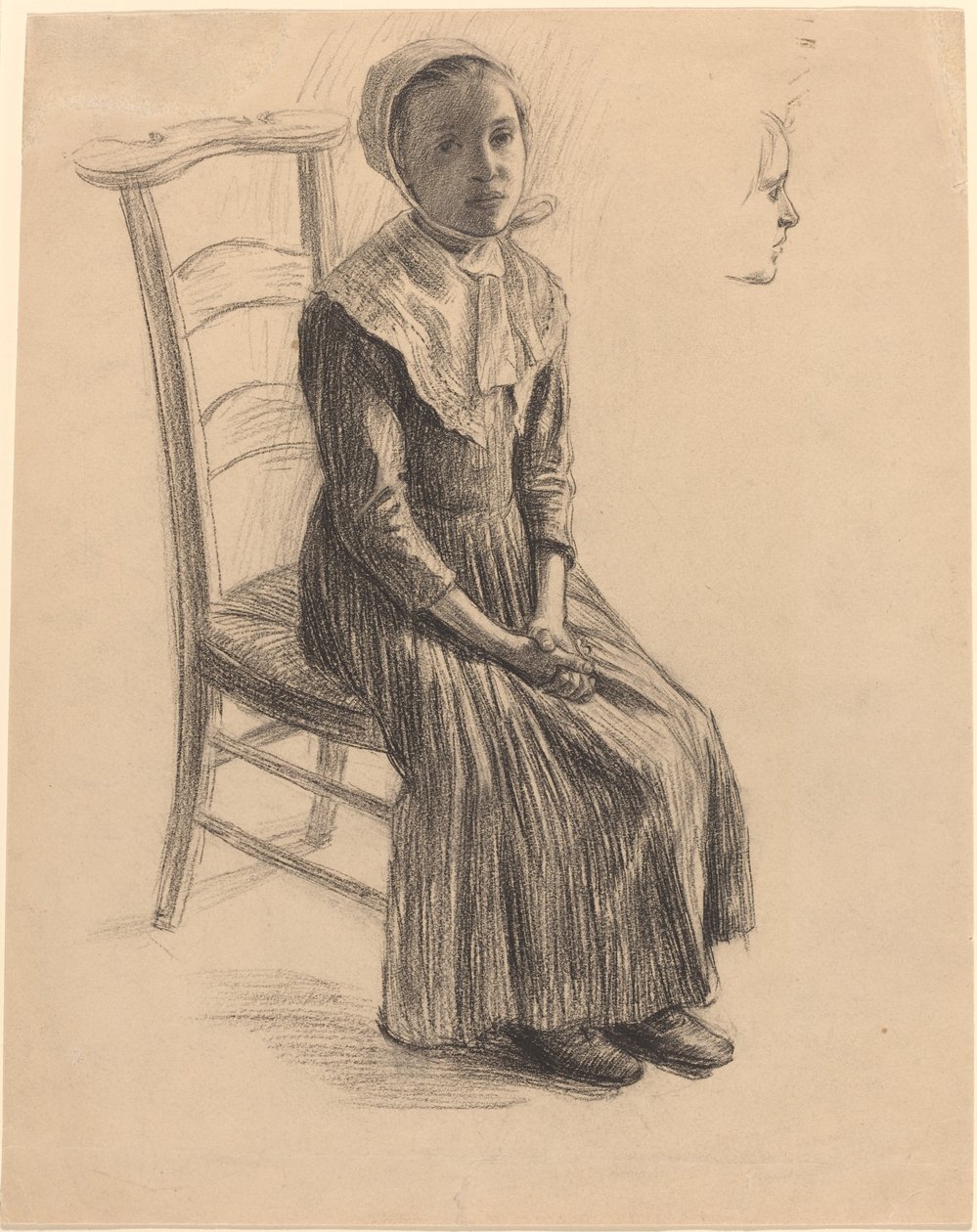 Siddende Pige i Bondedragt af Swiss 19th Century