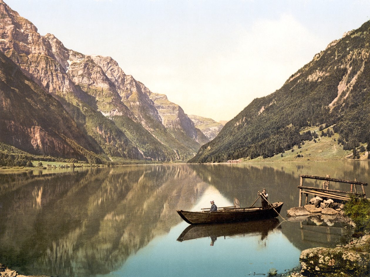 Klöntalersee, Glarus, Schweiz, pub. ca. 1900 af Swiss Photographer