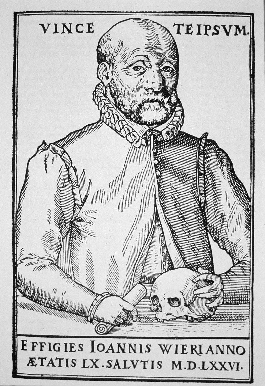 John Wier (1516-88) kopi af en illustration fra De Lamiis Liber, Basel 1577, brugt i en magihistorie, udgivet sent i det 19. århundrede af Swiss School