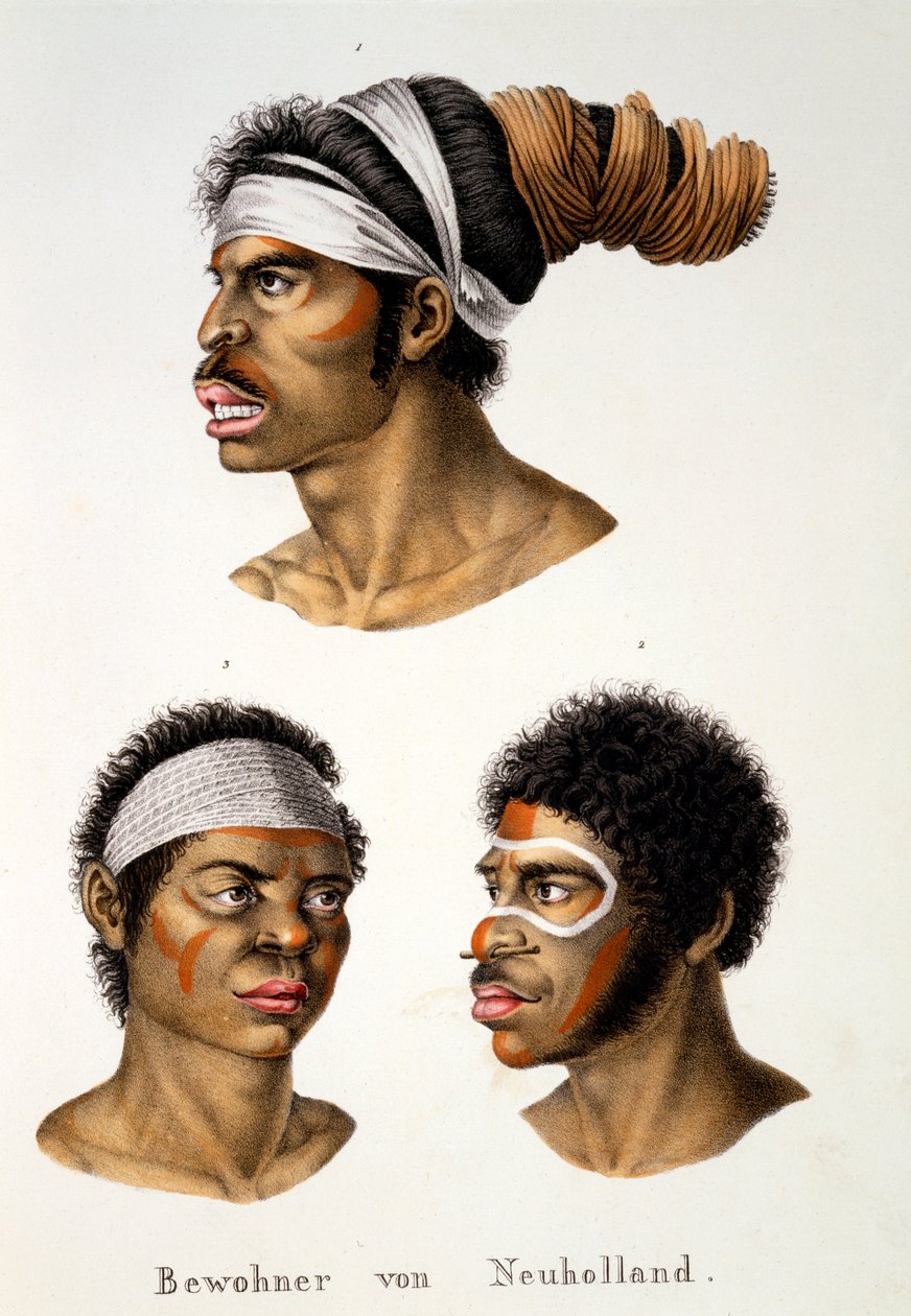 Natives of the New Holland (Australien), fra etnologisk undersøgelse af forskellige racetyper fra forskellige kontinenter, af C.I. Brodtmann, 1824 af Swiss School