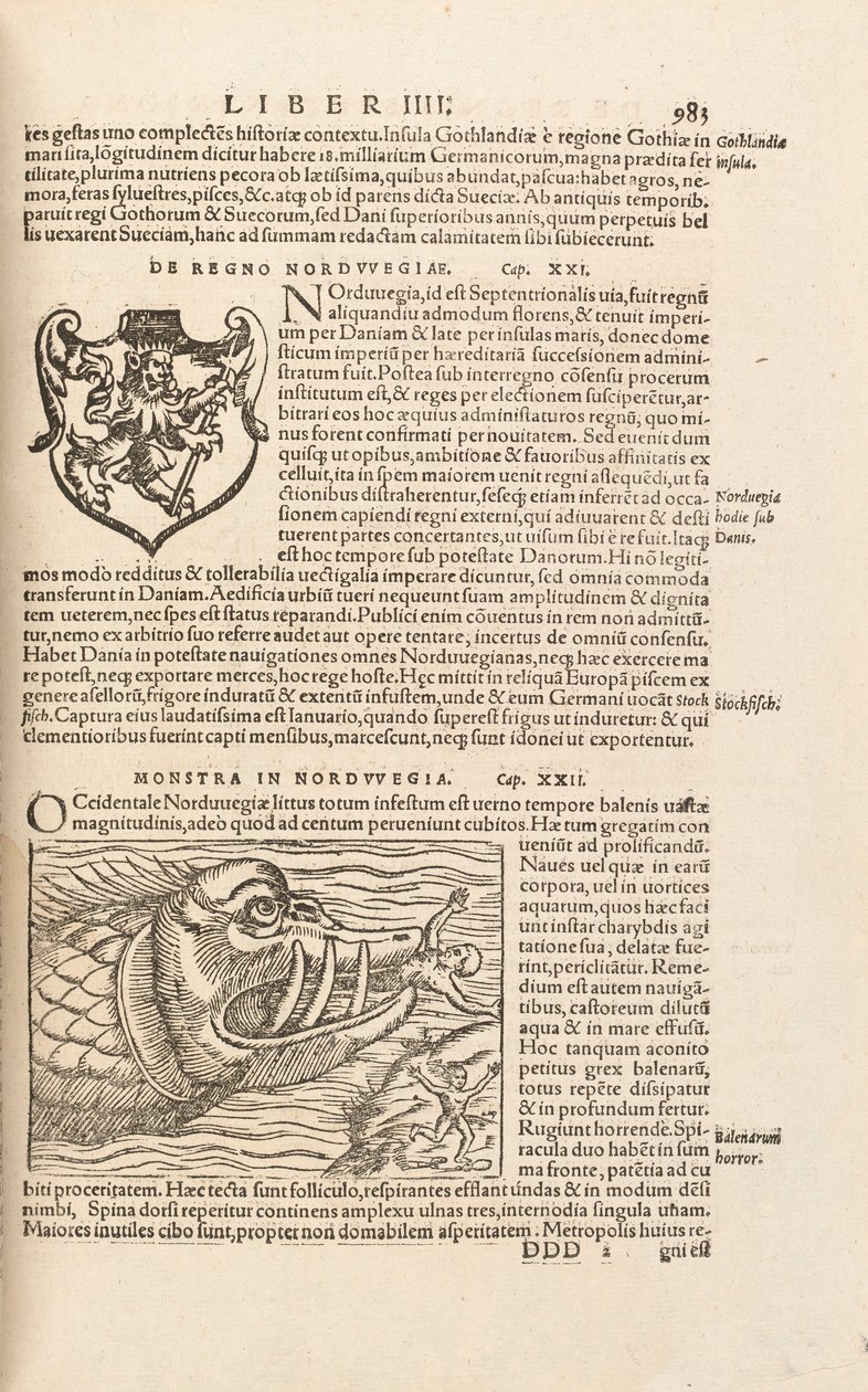 Side 983 fra Cosmographiae Universalis af Sebastian Muenster, Basel, 1572 af Swiss School