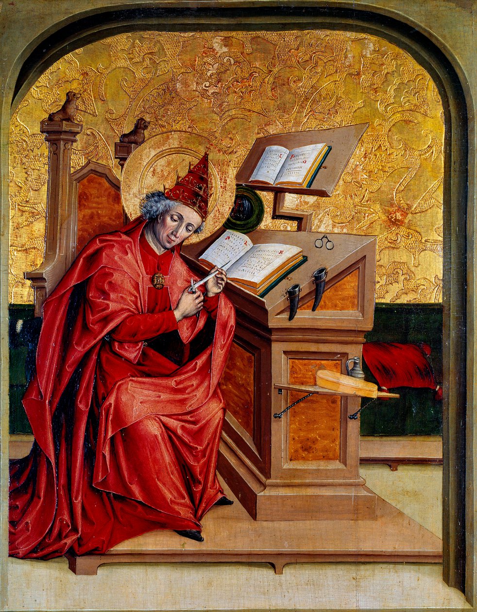 Portræt af Saint Gregoire den Store eller den Store (540-604) Pave fra 590 til 604 Maleri af den schweiziske skole i det 15. århundrede Dijon, Museum of Fine Arts af Swiss School