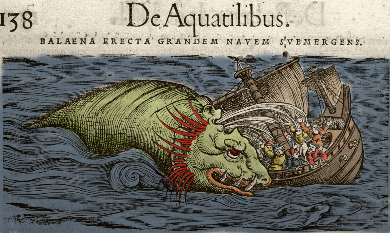 Sømonster angriber et skib, illustration fra 