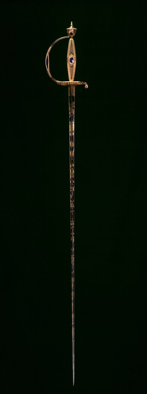 Small-Sword, ca. 1790-1800 (guld med blå gennemskinnelig emalje, ætset, blågjort og forgyldt stål) af Swiss School