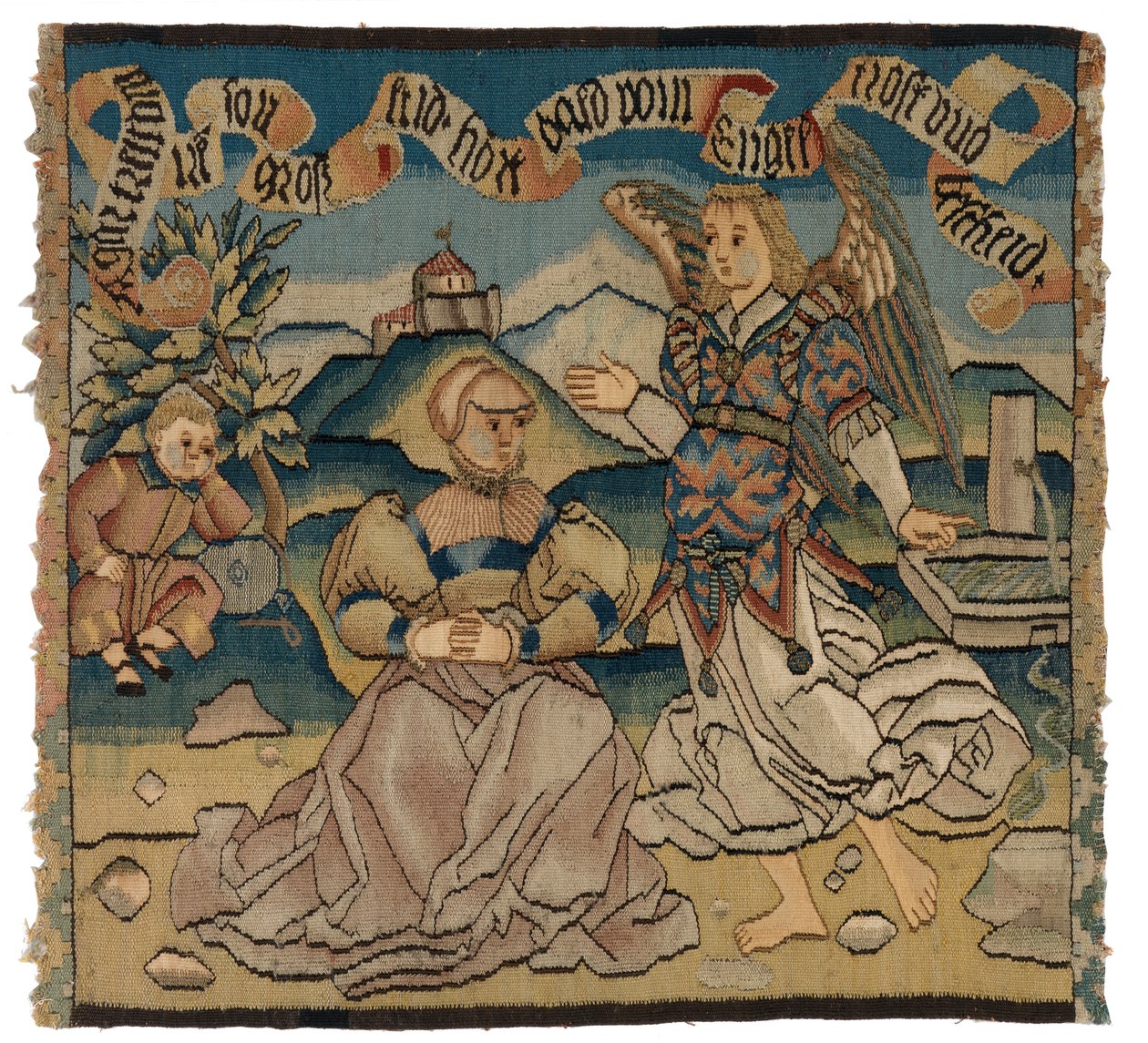 Tapestry panel forestillende Hagar og englen af Swiss School