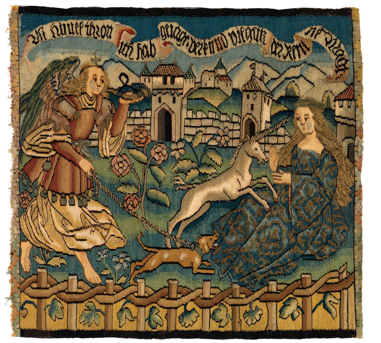 Tapestry panel, der forestiller Hunt of the Unicorn af Swiss School