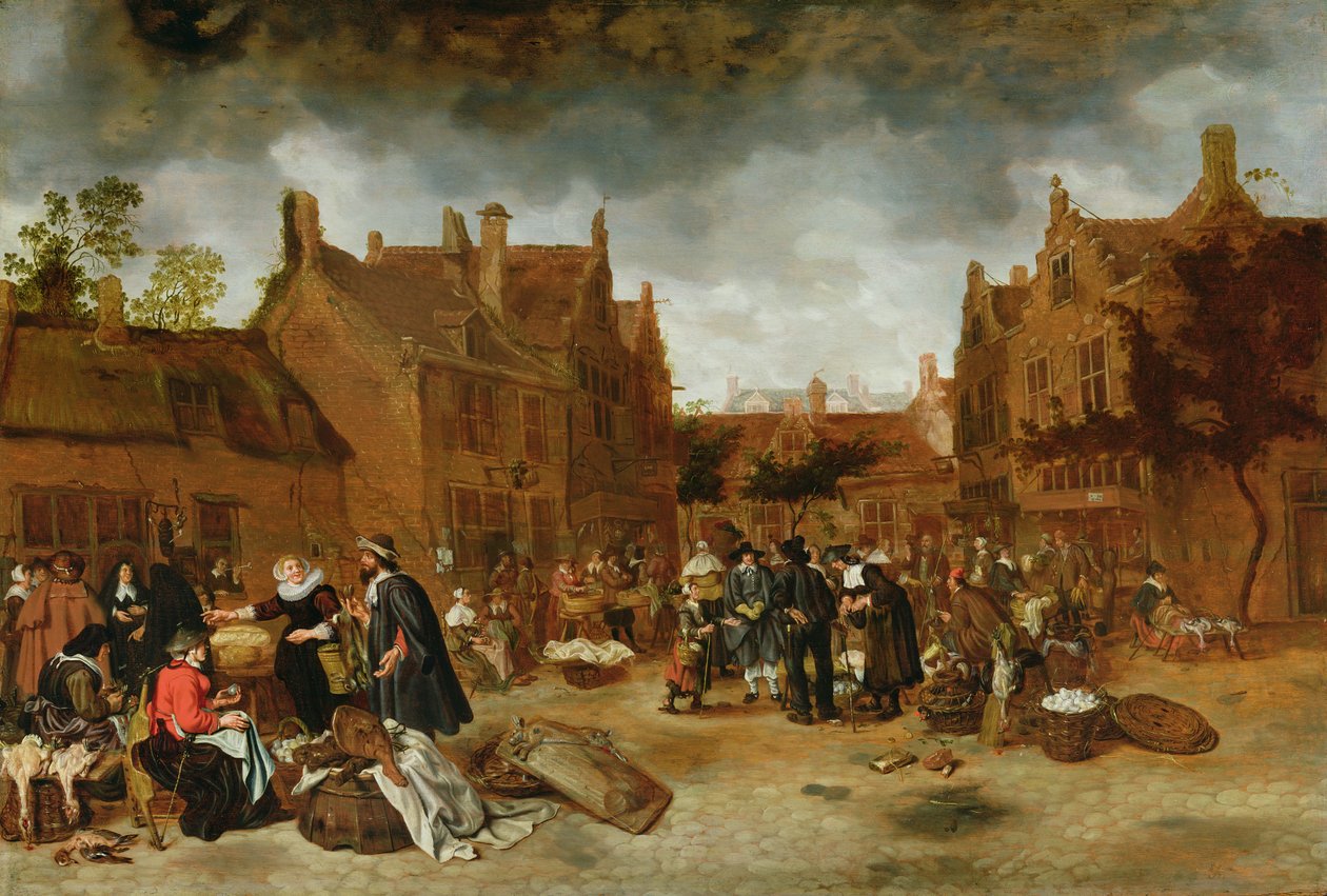 En markedsplads om vinteren, 1653 af Sybrandt van Beest