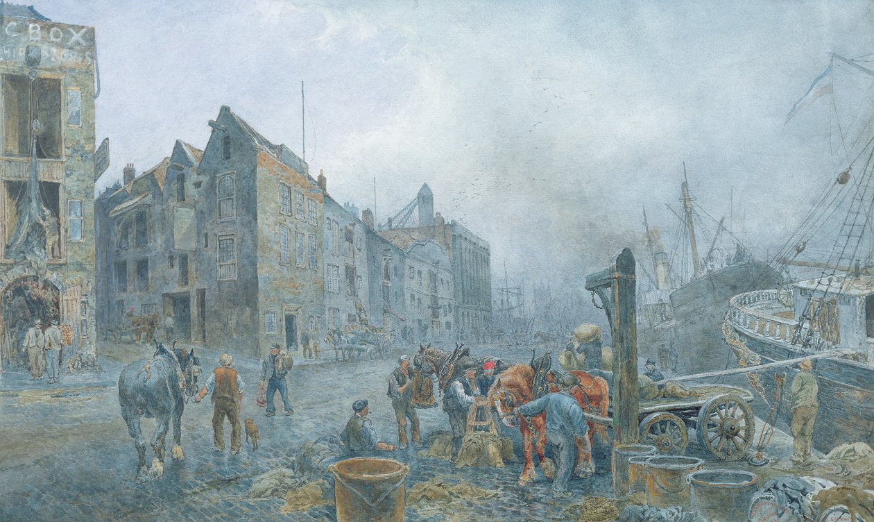 Narrow Quay, Bristol, 1899 (akvarel på papir) af Sydney Goodwin
