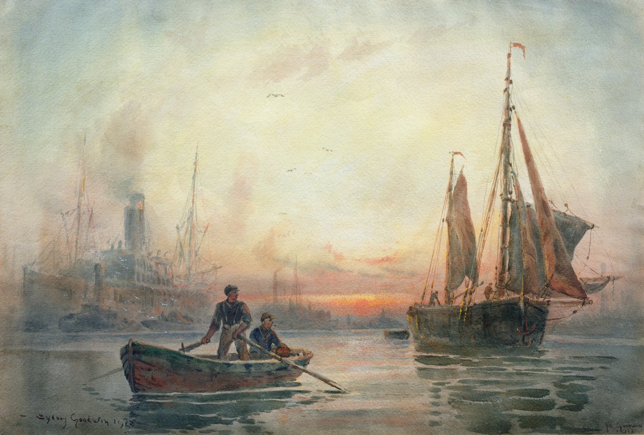 Solnedgang i poolen i London, 1913 af Sydney Goodwin