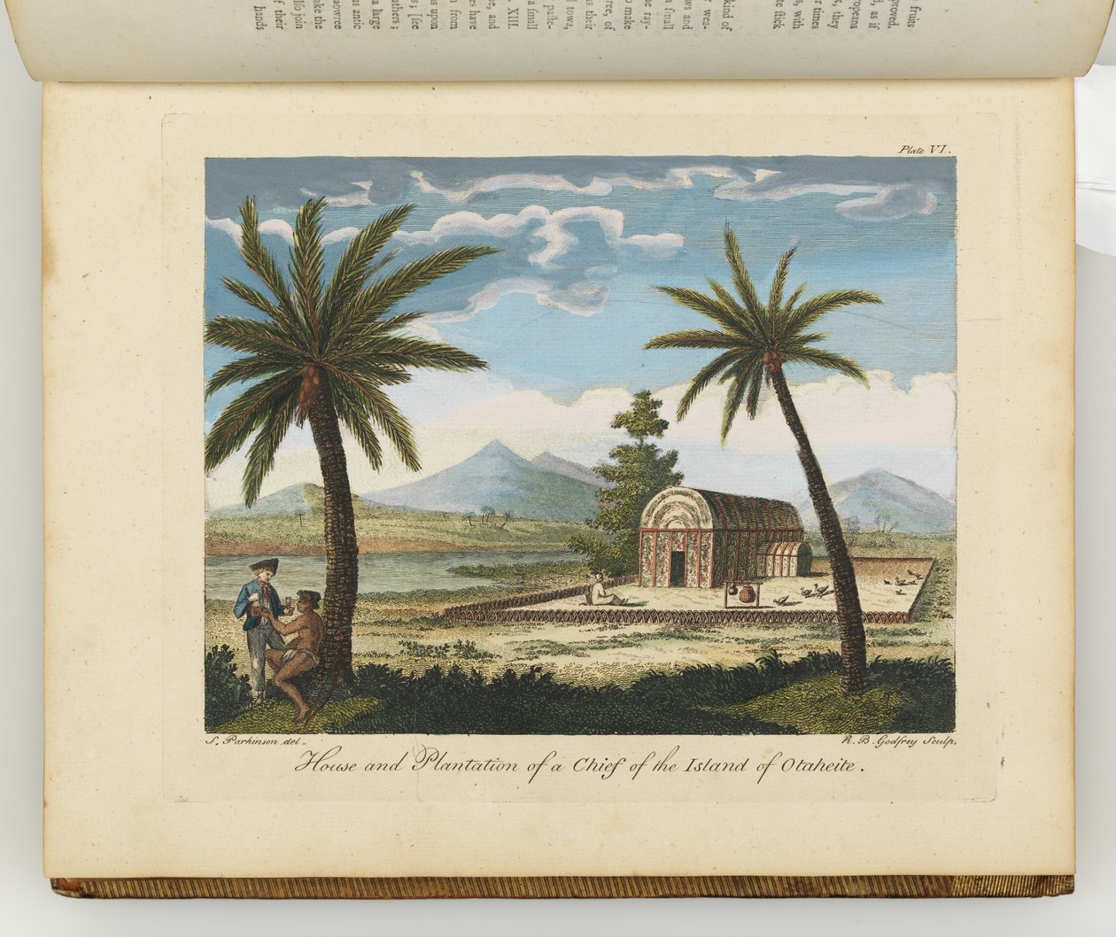 Hus og plantage af en høvding på øen Otaheite, illustration fra "A journal of a voyage to the South Seas: in His Majesty