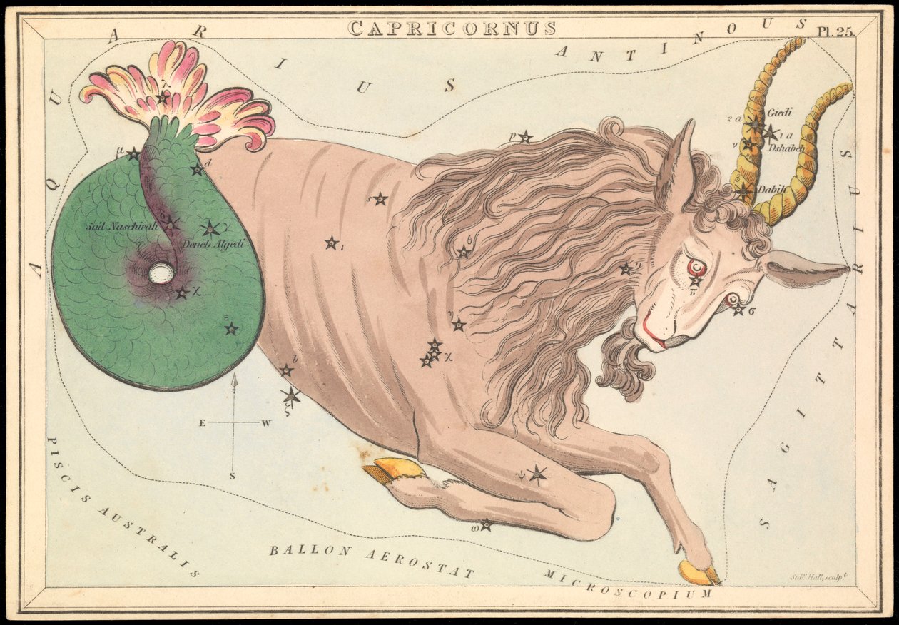Capricornus, ca. 1825 (kort, papir, væv) af Sydney Hall