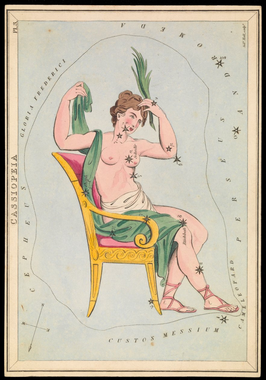 Cassiopeia, ca. 1825 (kort, papir, væv) af Sydney Hall