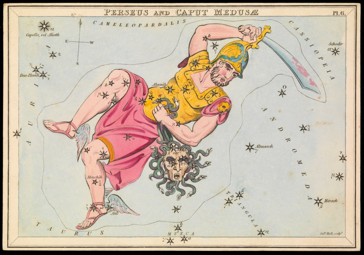 Perseus og Caput Medusae, ca. 1825 (kort, papir, væv) af Sydney Hall