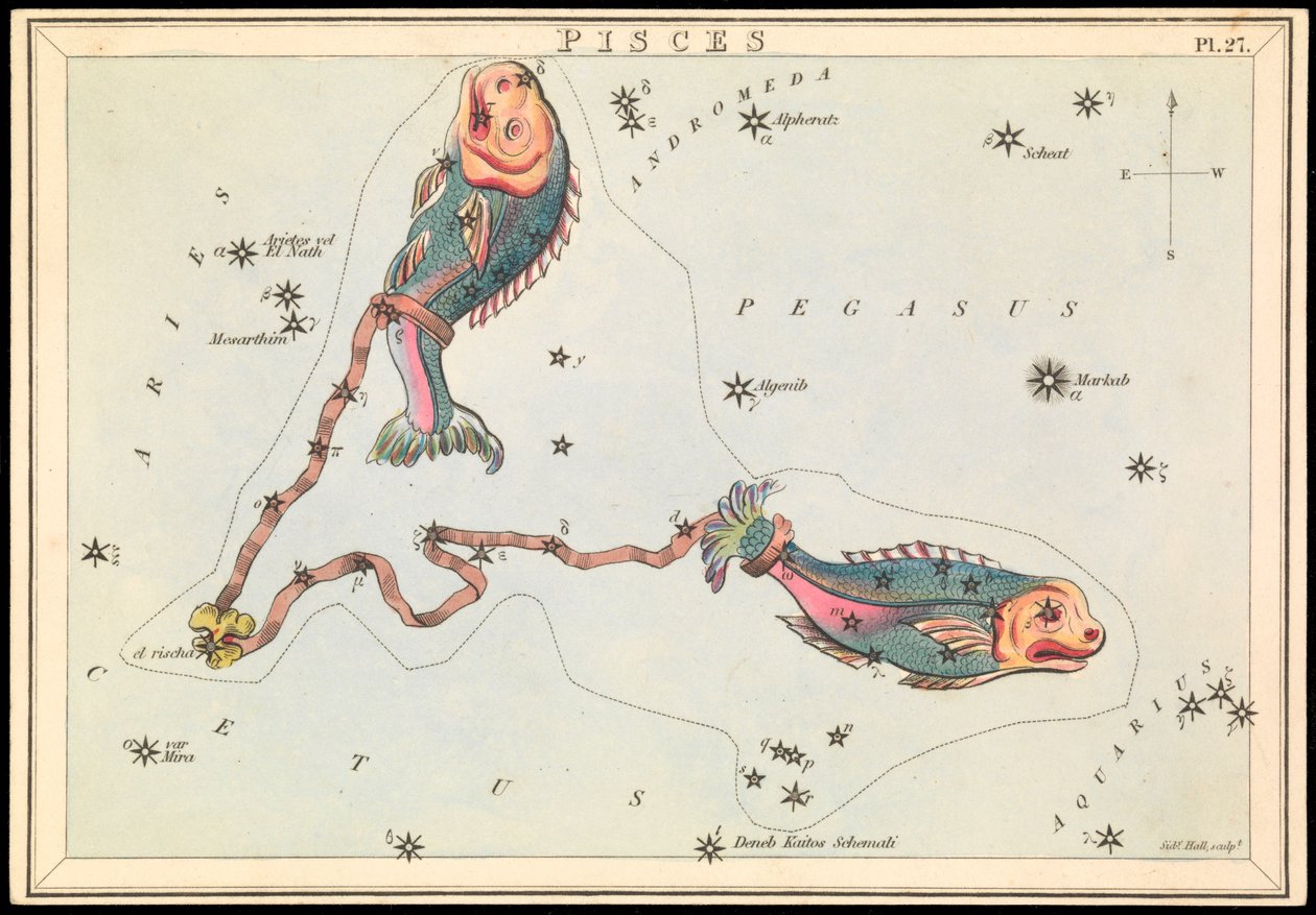 Fiskene, ca. 1825 (kort, papir, væv) af Sydney Hall
