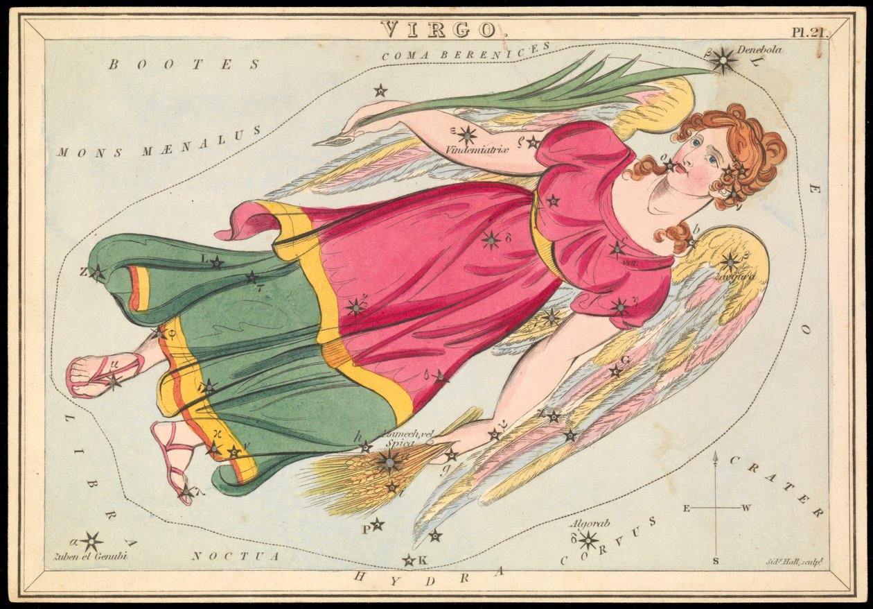 Virgo, ca. 1825 (kort, papir, væv) af Sydney Hall