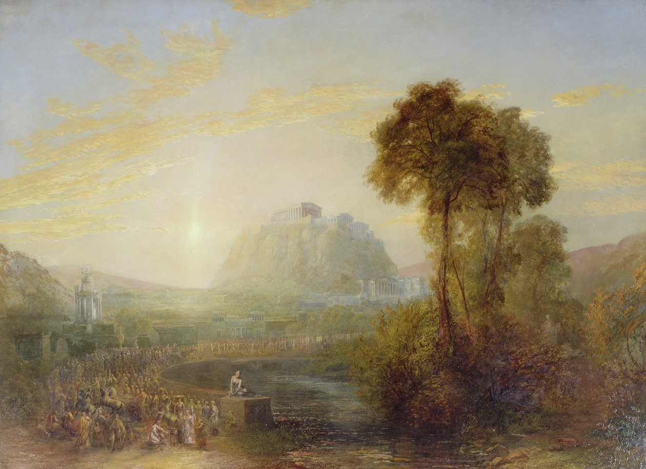 En drøm om det gamle Athen (olie på lærred) af Sydney Herbert