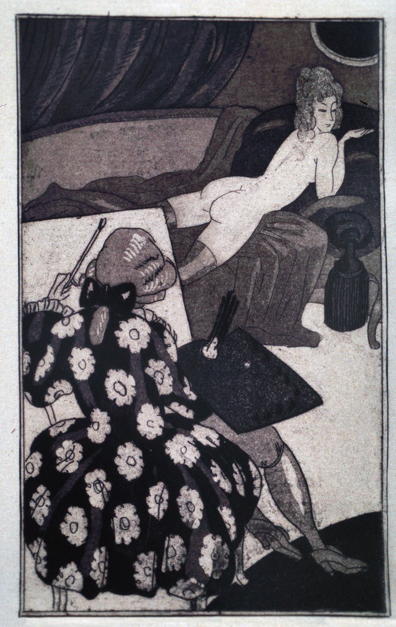 Erotik: Giacomo Casanova (1725-1798) portrætterer sin langstrakte elskerinde sløvt nøgen på en sofa (ætsning) af Sylvain Sauvage