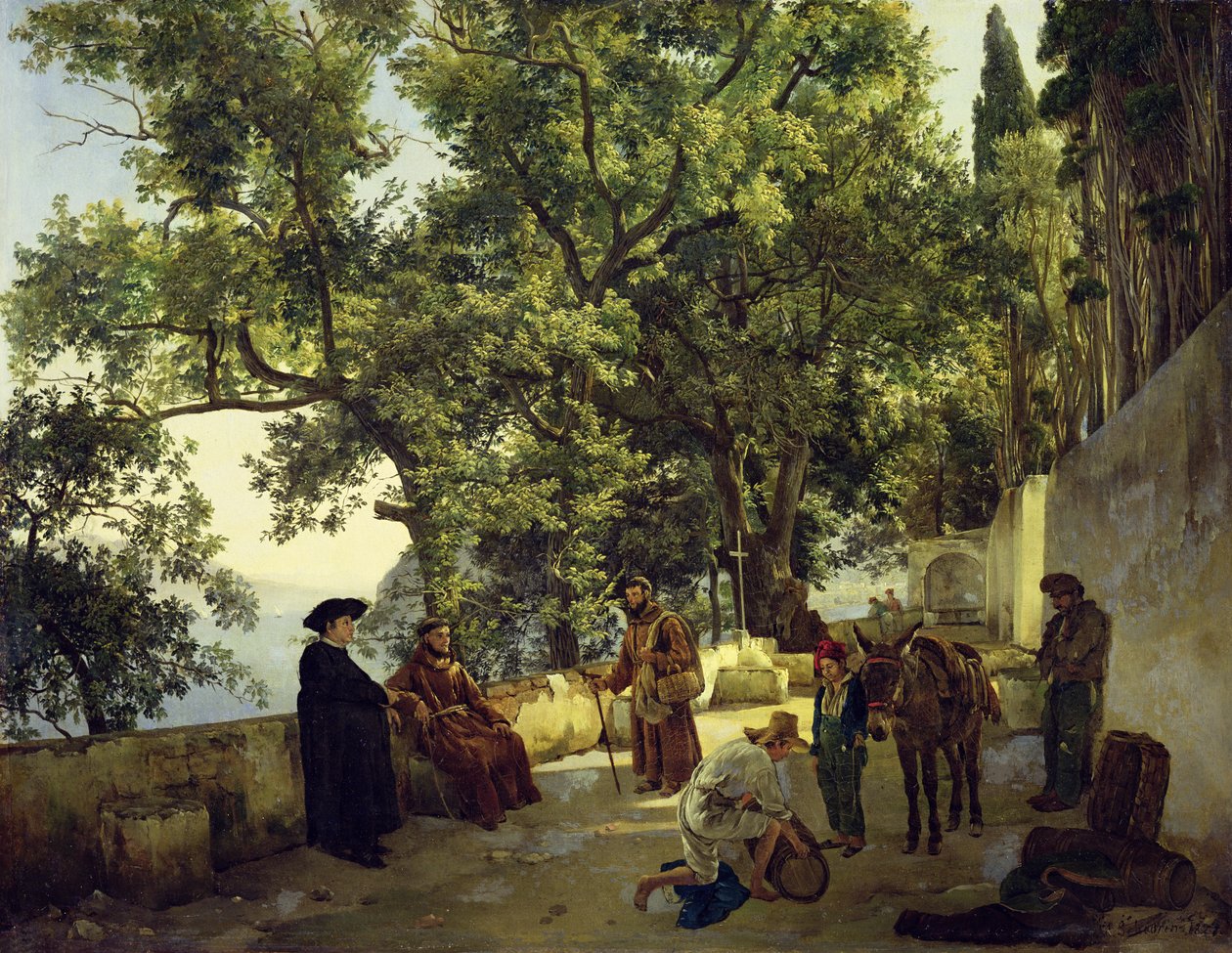 Veranda ved siden af havet, Cappucin-munke i Sorrentos forstæder, 1827 af Sylvester F. Shedrin