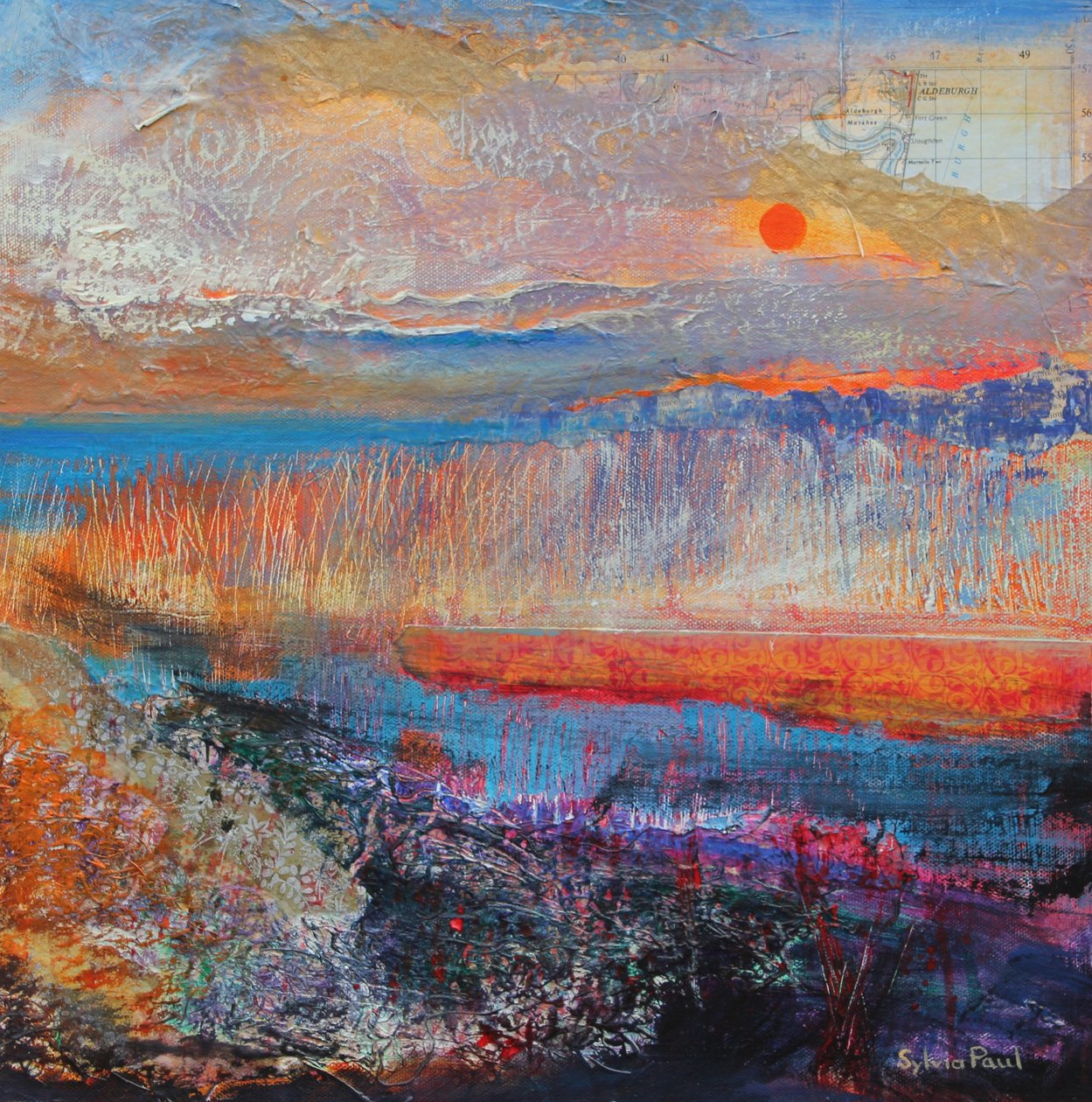 Marsh Sunset 2013, akrylpapir collage af Sylvia Paul