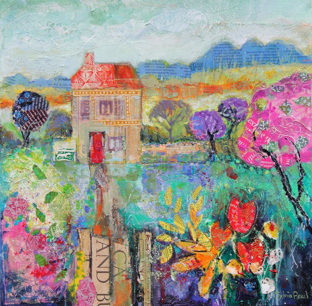 Place in the Country, 2014, akrylpapircollage af Sylvia Paul
