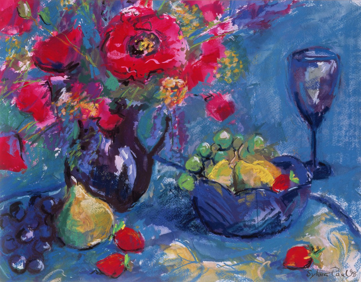 Stilleben med blåt glas, 1999 af Sylvia Paul