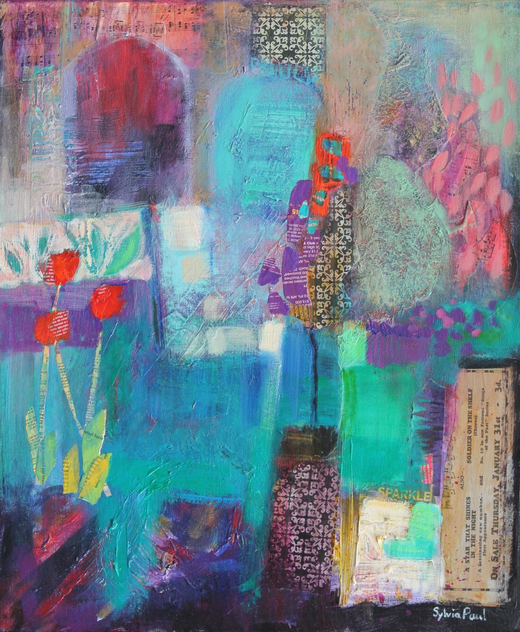 Twilight Garden 2012, akryl-papir collage af Sylvia Paul