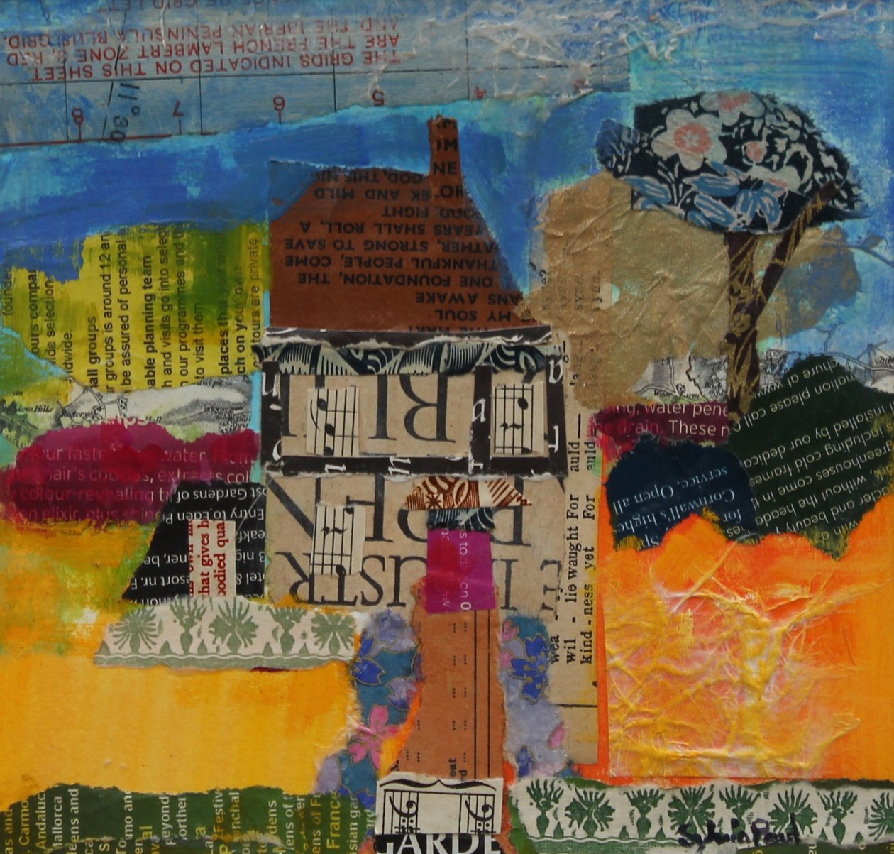 Sommerhus 2013, akryl papir collage af Sylvia Paul