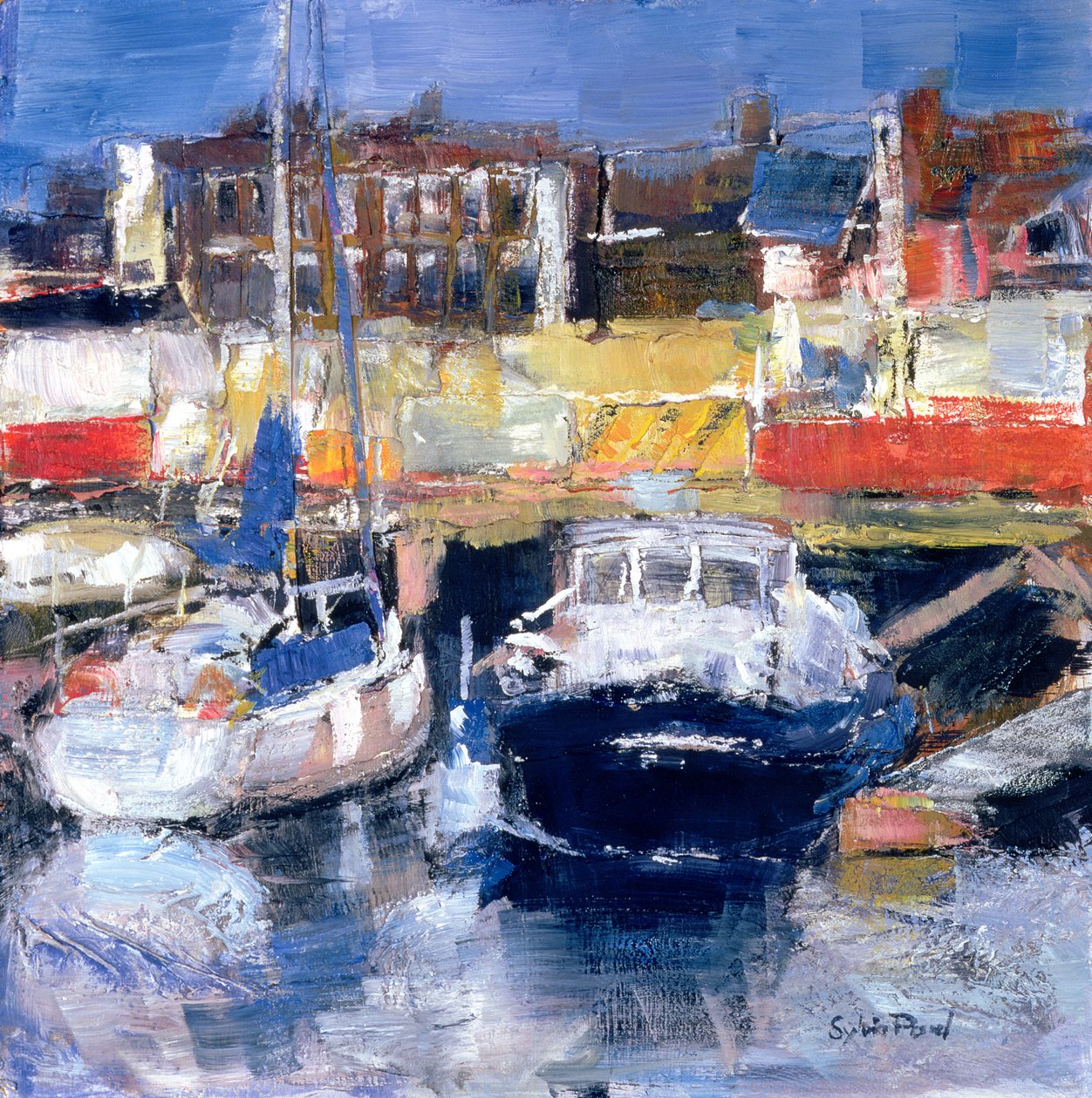 Lowestoft Harbour View (blandet medier og collage på papir) af Sylvia Paul