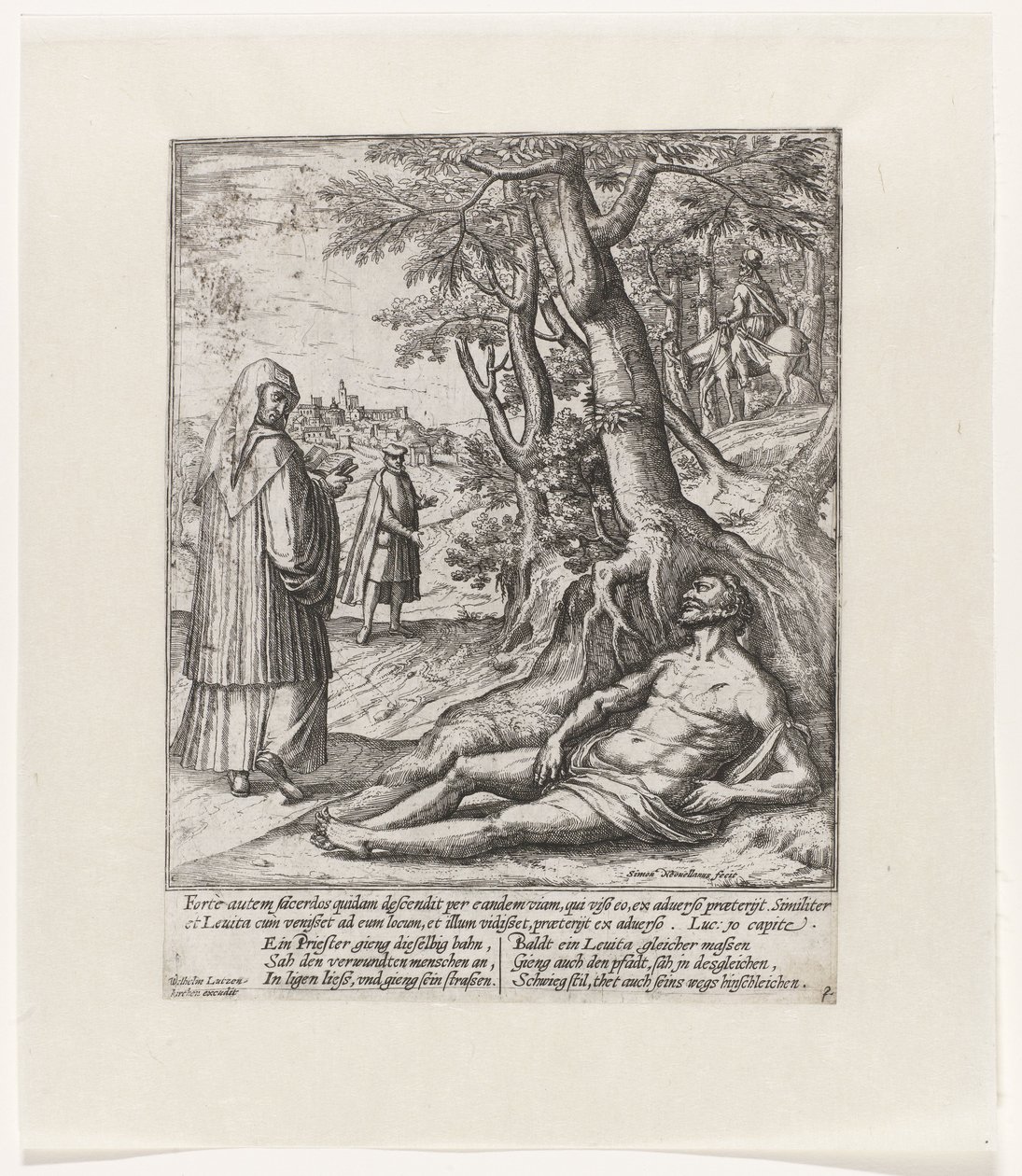 En præst og en levit passerer og forlader den sårede rejsende Lignelse om den barmhjertige samaritaner (serietitel) af Symon Novelanus