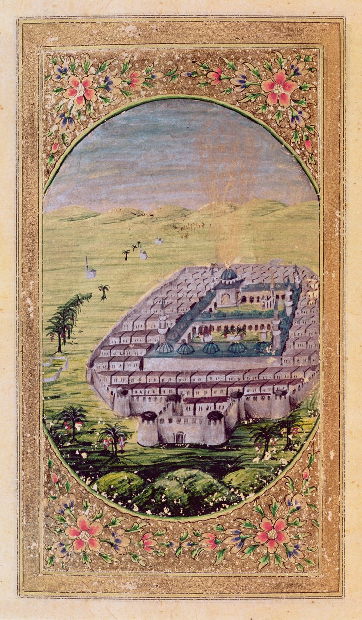 Mekka omgivet af Arafa-bjergene (miniature) af Syrian School