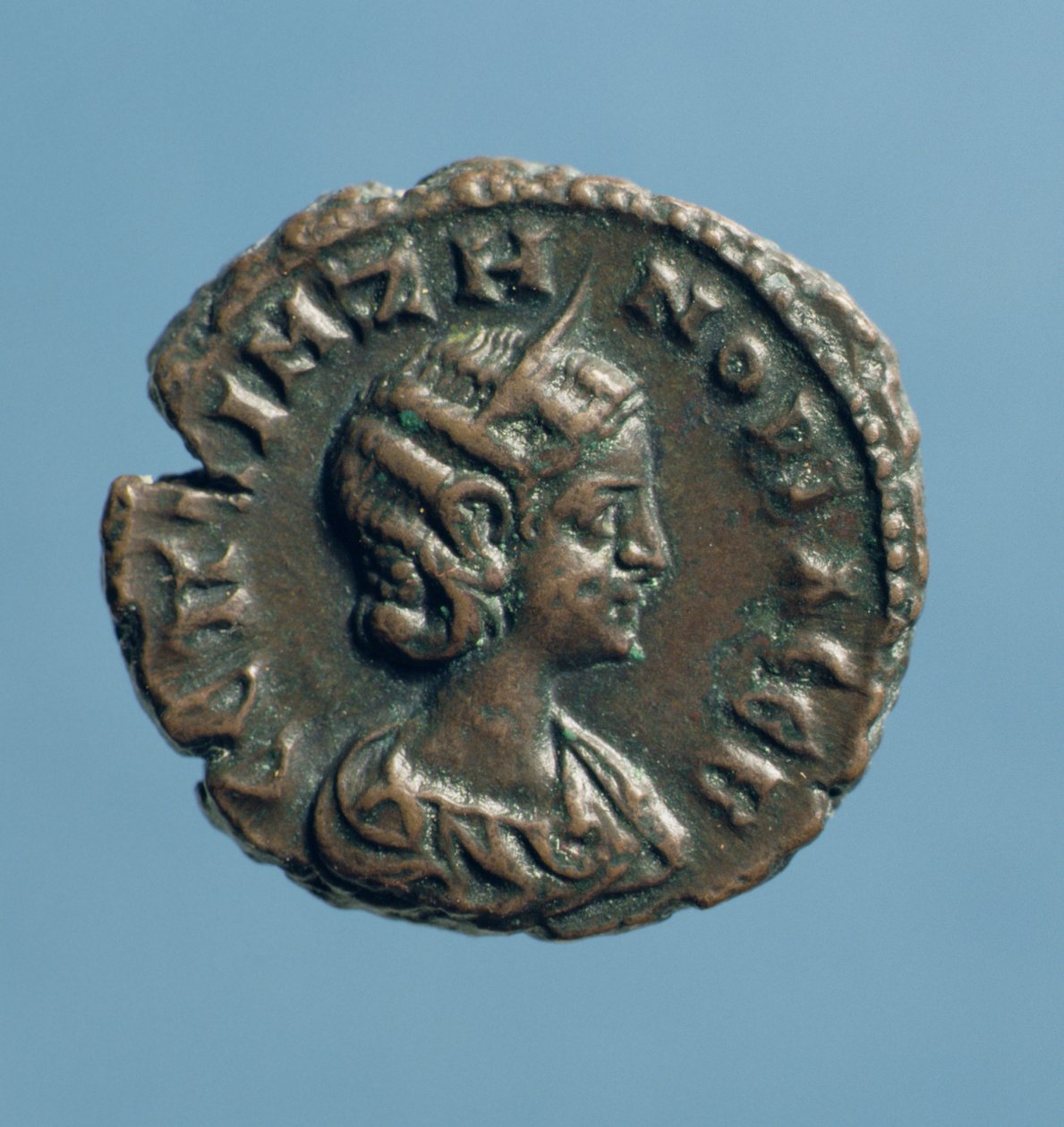 Tetrakme (forside) af Zenobia, dronning af Palmyra, præget i Alexandria ca. 274 (milliarder) af Syrian School