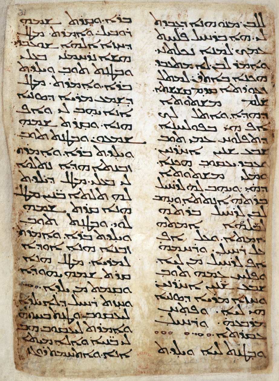 Tilføje. 14425, f.31, Tekstside fra Pentateuk. (Første Mosebog, Anden Mosebog, 4. Mosebog, Femte Mosebog), 464 (vellum) af Syrian Syrian
