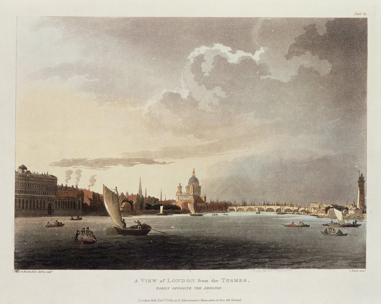 Udsigt over London fra Themsen, 1809 af Pugin and Rowlandson