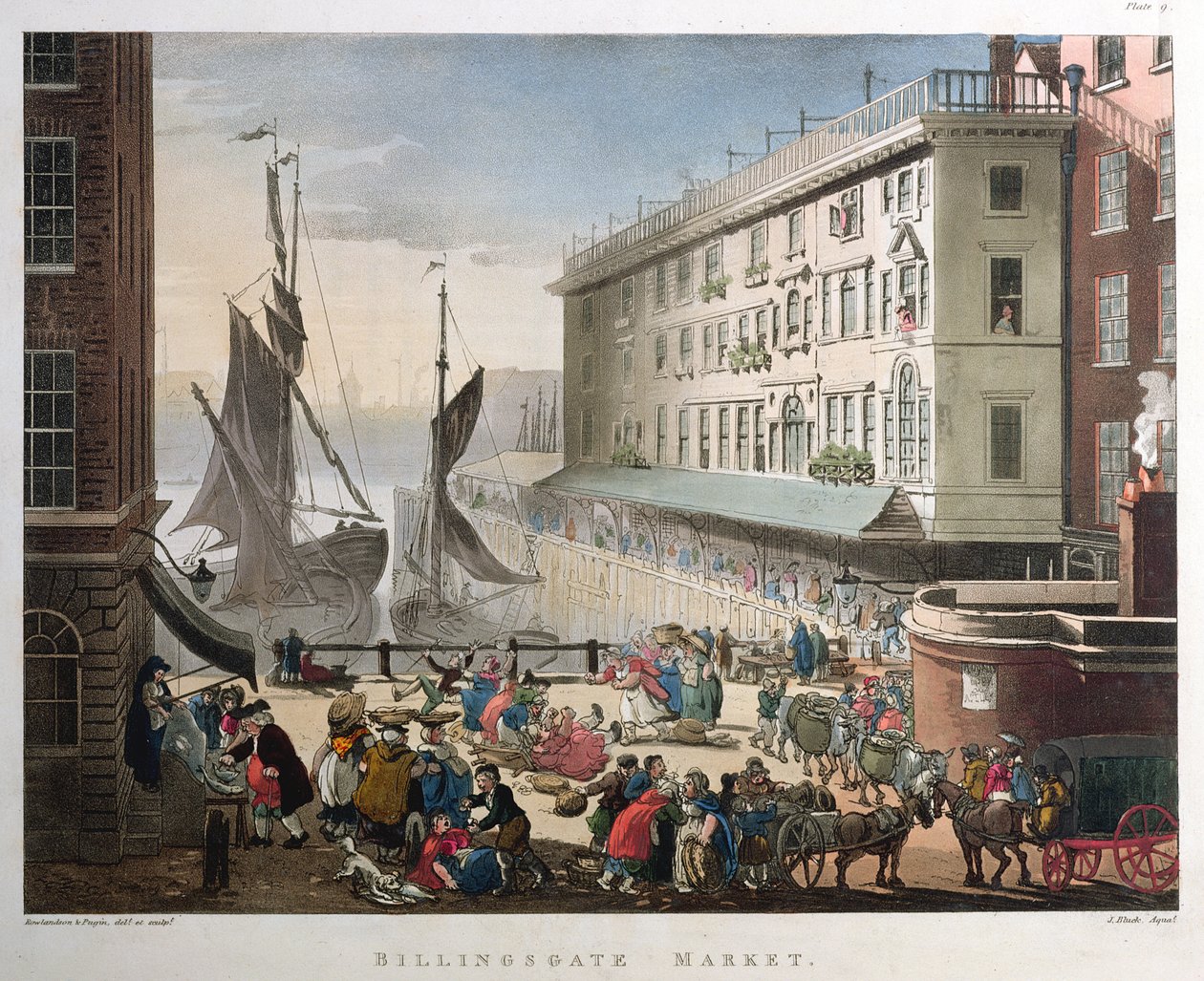 Billingsgate Market, London, udgivet 1. marts 1808 (akvatint) af Pugin and Rowlandson