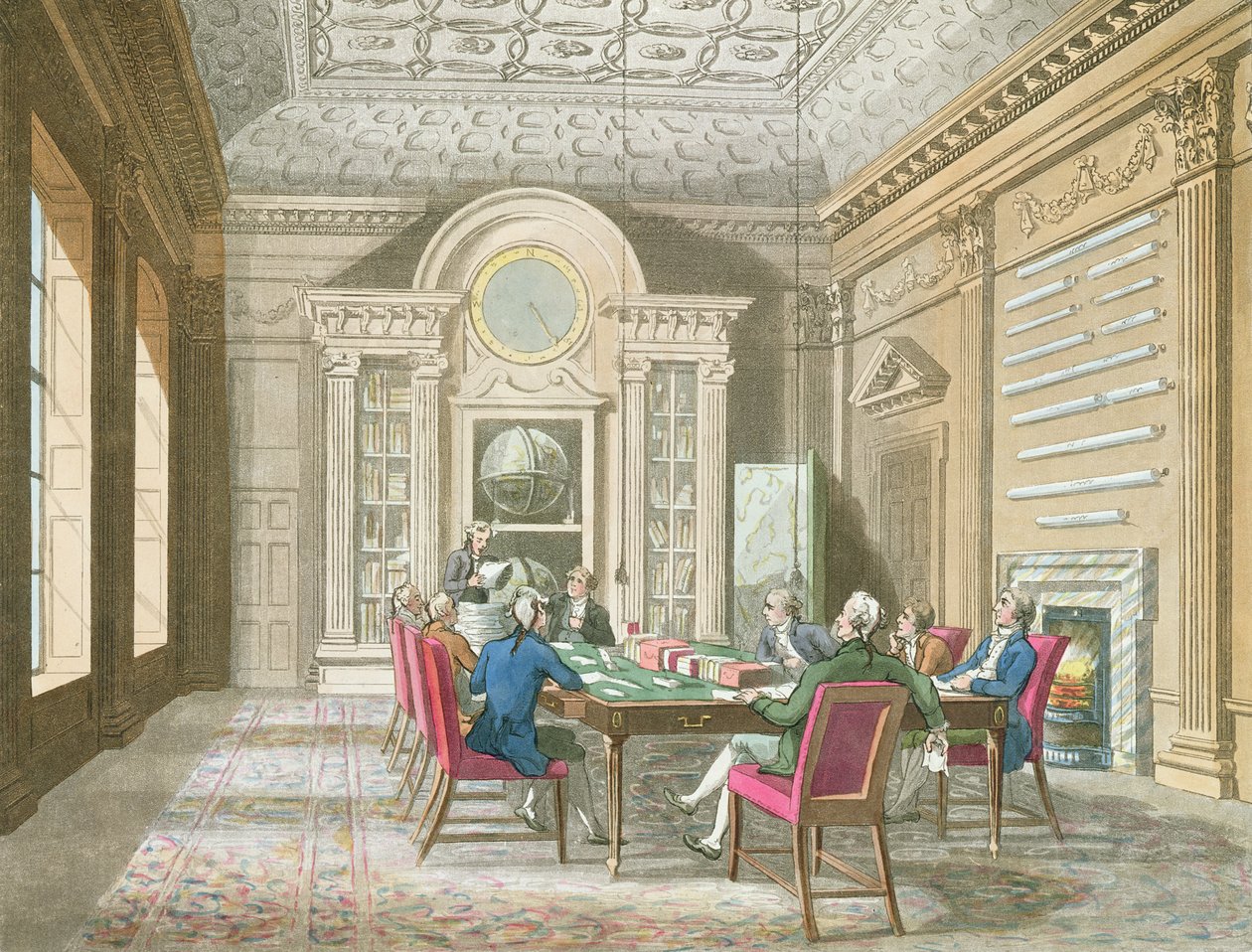 Admiralitetets bestyrelseslokale, 1808 (farvegravering) af Pugin and Rowlandson