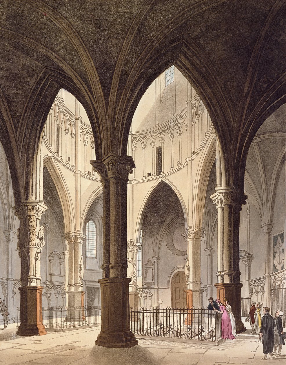 Temple Church, 1809 (akvatinte) af Pugin and Rowlandson