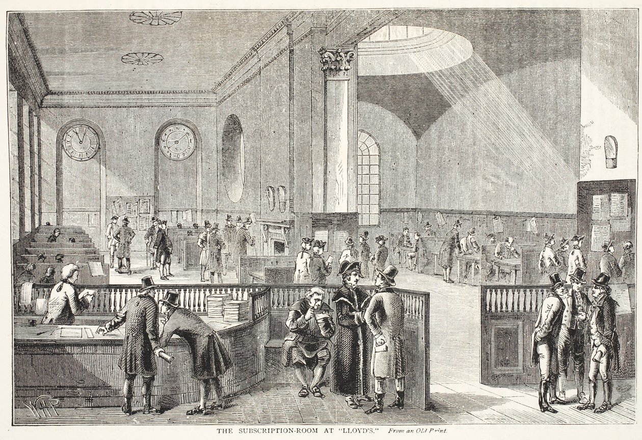 The Subscription Room at Lloyds, efter et gammelt tryk af Pugin and Rowlandson
