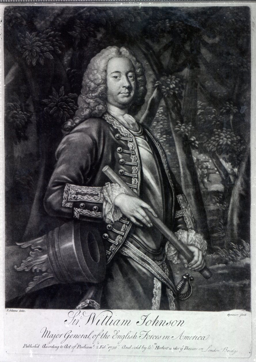 Sir William Johnson, graveret af Charles Spooner, 1756 (mezzotint) af T. Adams