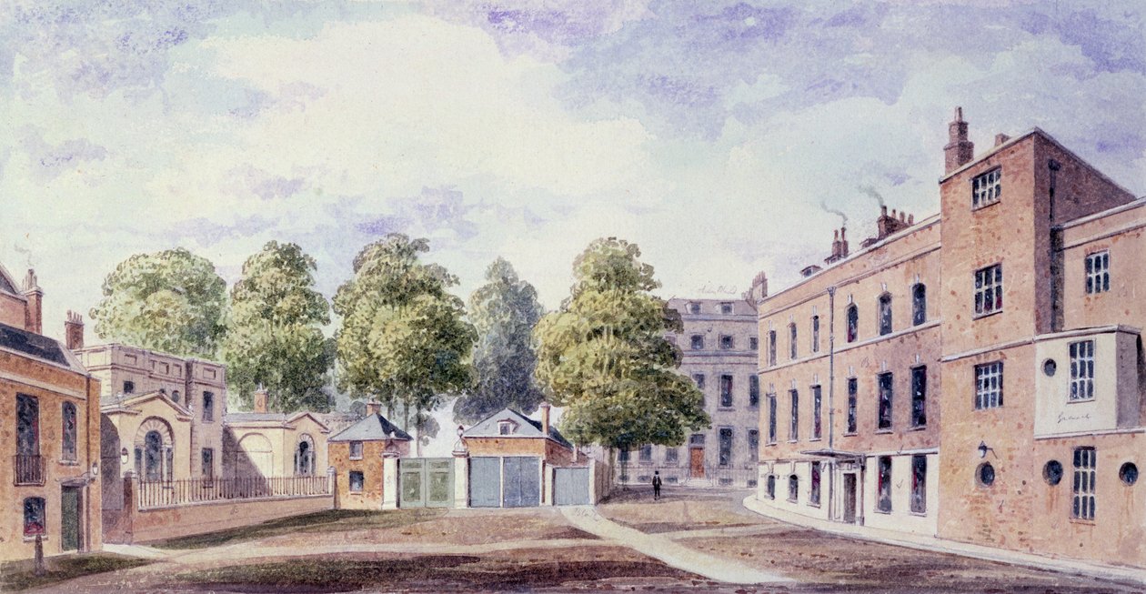 Udsigt over Whitehall Yard, 1828 af T. Chawner