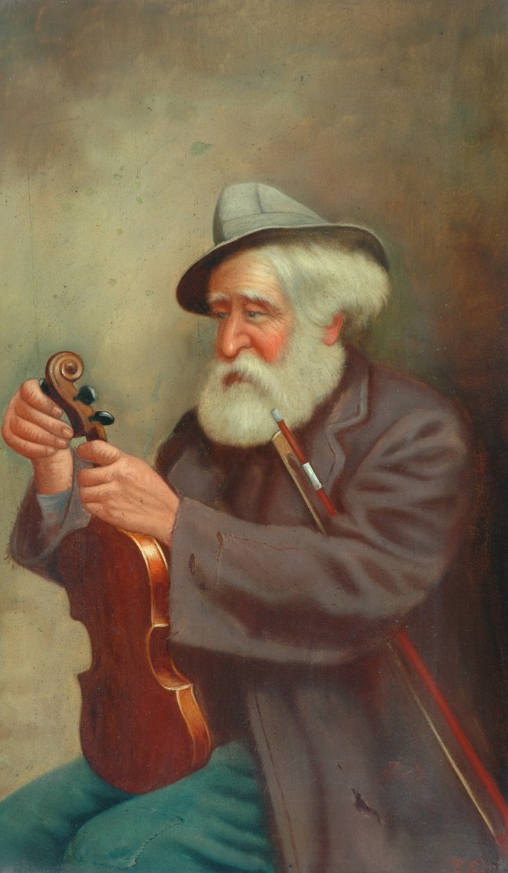 Gammel mand med violin af T. Clare
